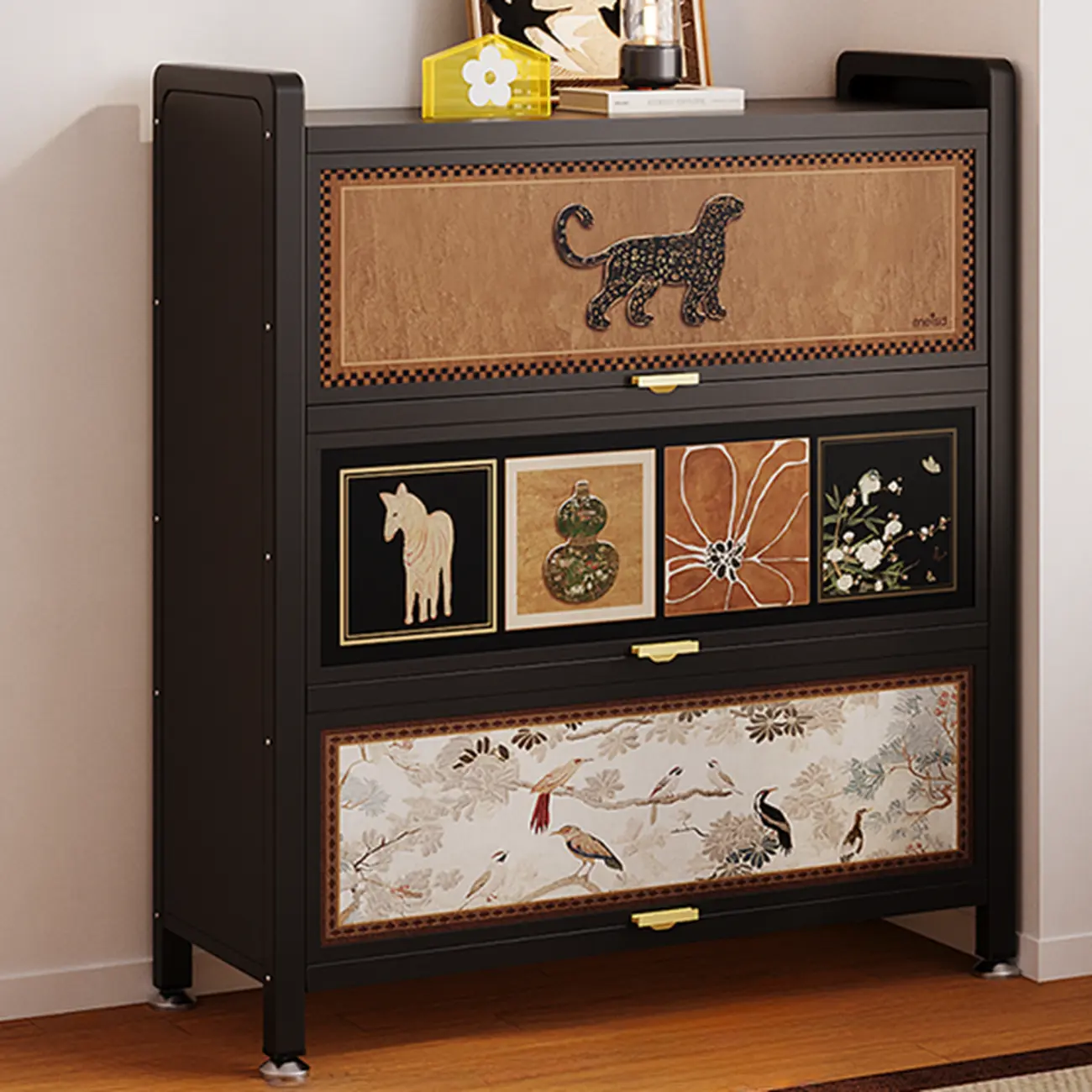 Elegant Black Wood Bookcase Close Back Storage Cabinet Image - 9 | homeyfad