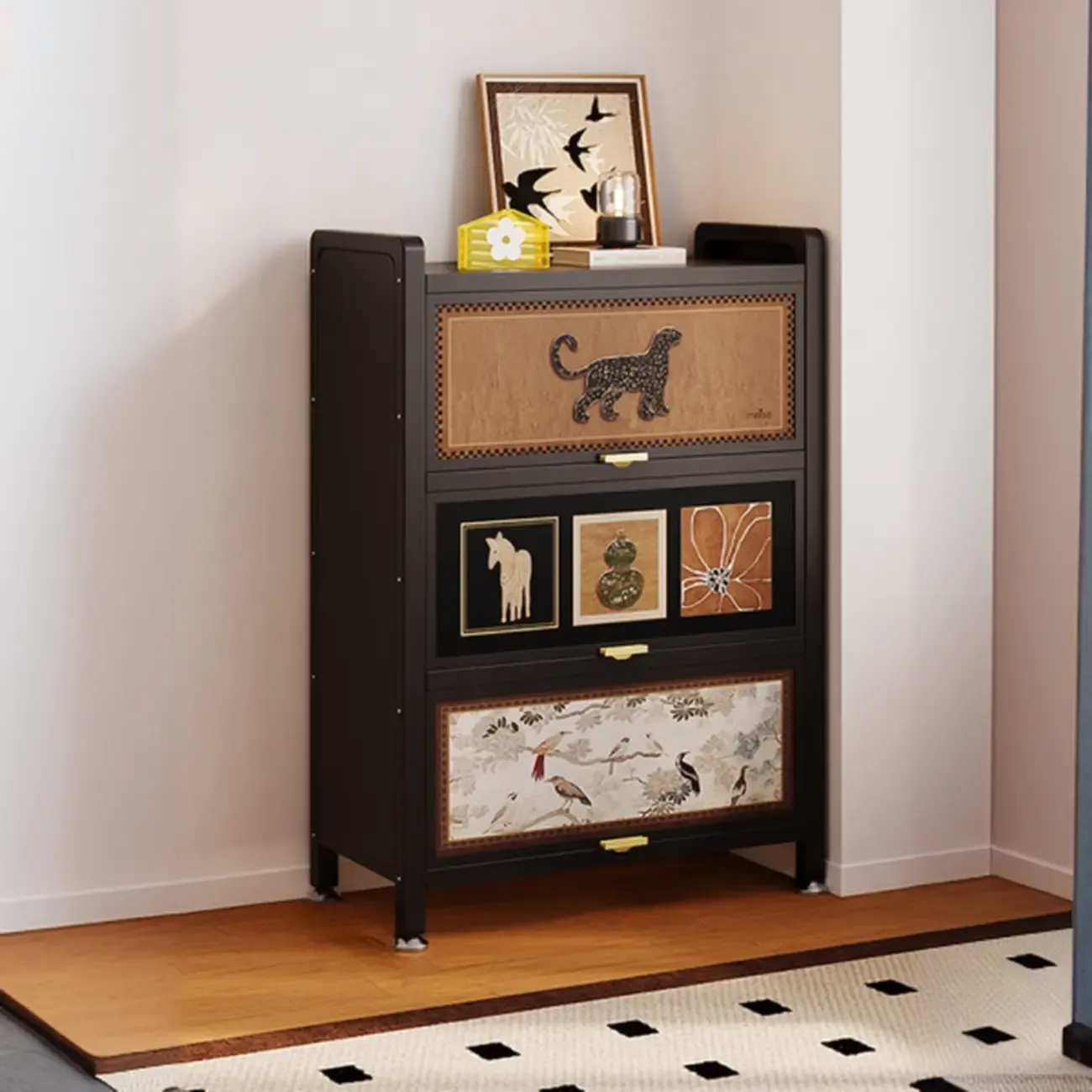 Elegant Black Wood Bookcase Close Back Storage Cabinet Image - 11