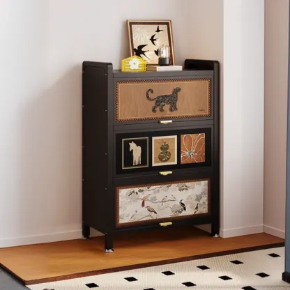 Elegant Black Wood Bookcase Close Back Storage Cabinet Image - 11
