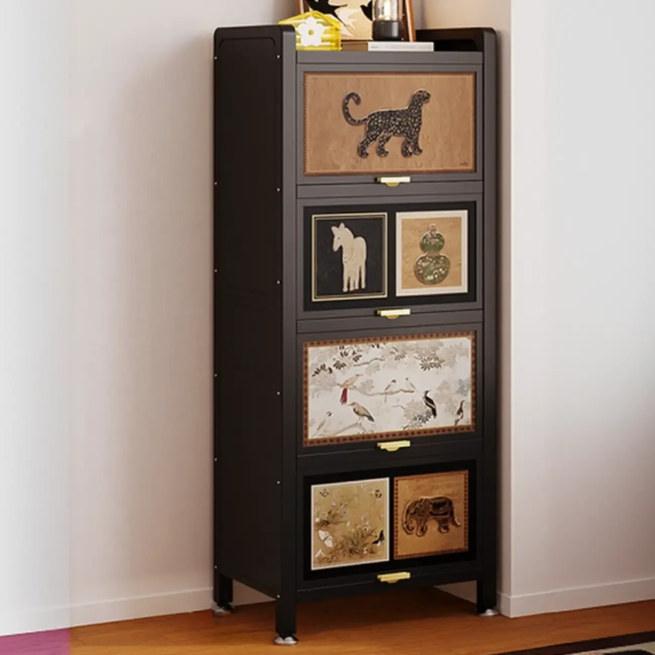 Elegant Black Wood Bookcase Close Back Storage Cabinet Image - 12