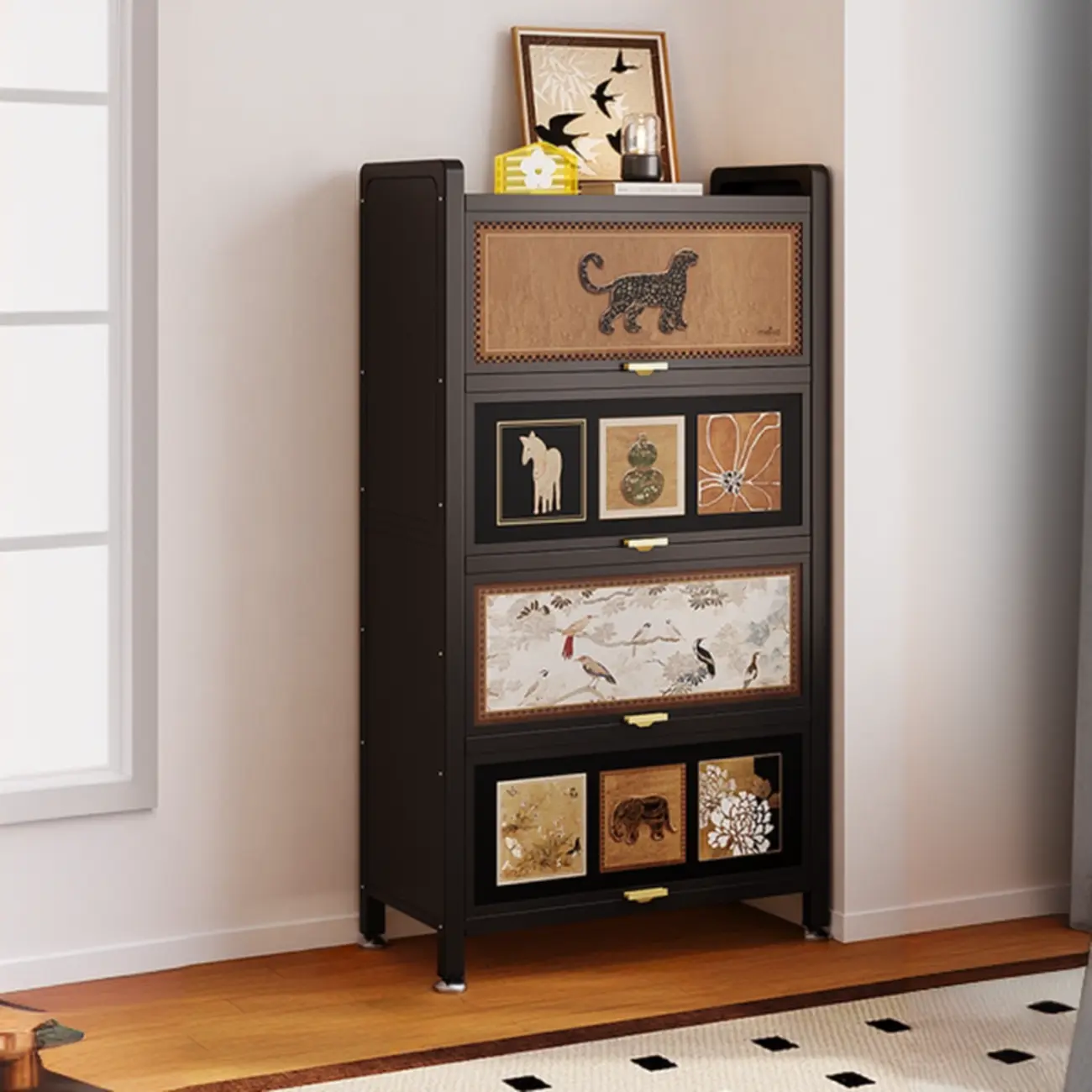 Elegant Black Wood Bookcase Close Back Storage Cabinet Image - 13 | homeyfad