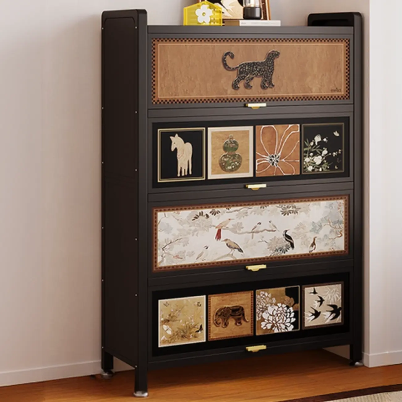 Elegant Black Wood Bookcase Close Back Storage Cabinet Image - 14 | homeyfad