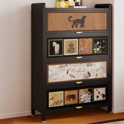 Elegant Black Wood Bookcase Close Back Storage Cabinet Image - 14