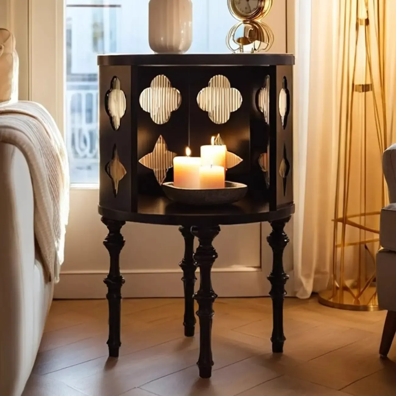 Mid Century Modern Wooden Round Side Table Open Storage Image - 2