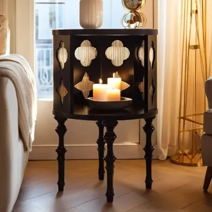 Mid Century Modern Wooden Round Side Table Open Storage Image - 2