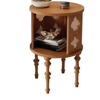 Mid Century Modern Wooden Round Side Table Open Storage Image - 4