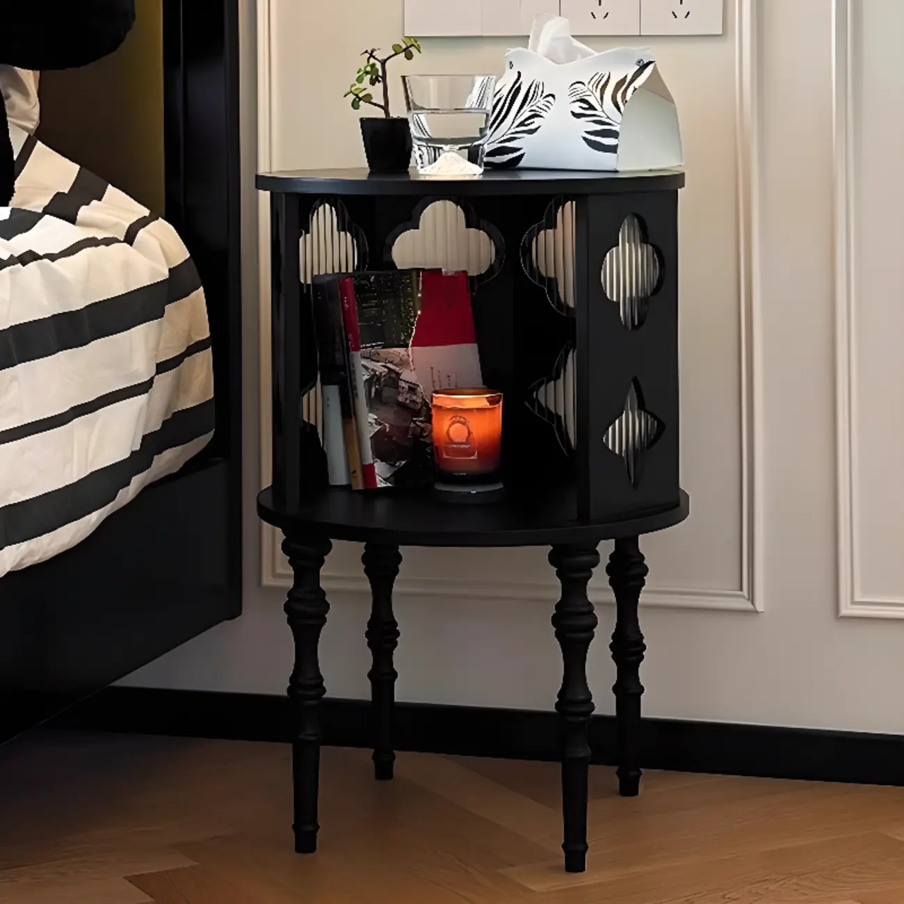 Mid Century Modern Wooden Round Side Table Open Storage Image - 5 | homeyfad