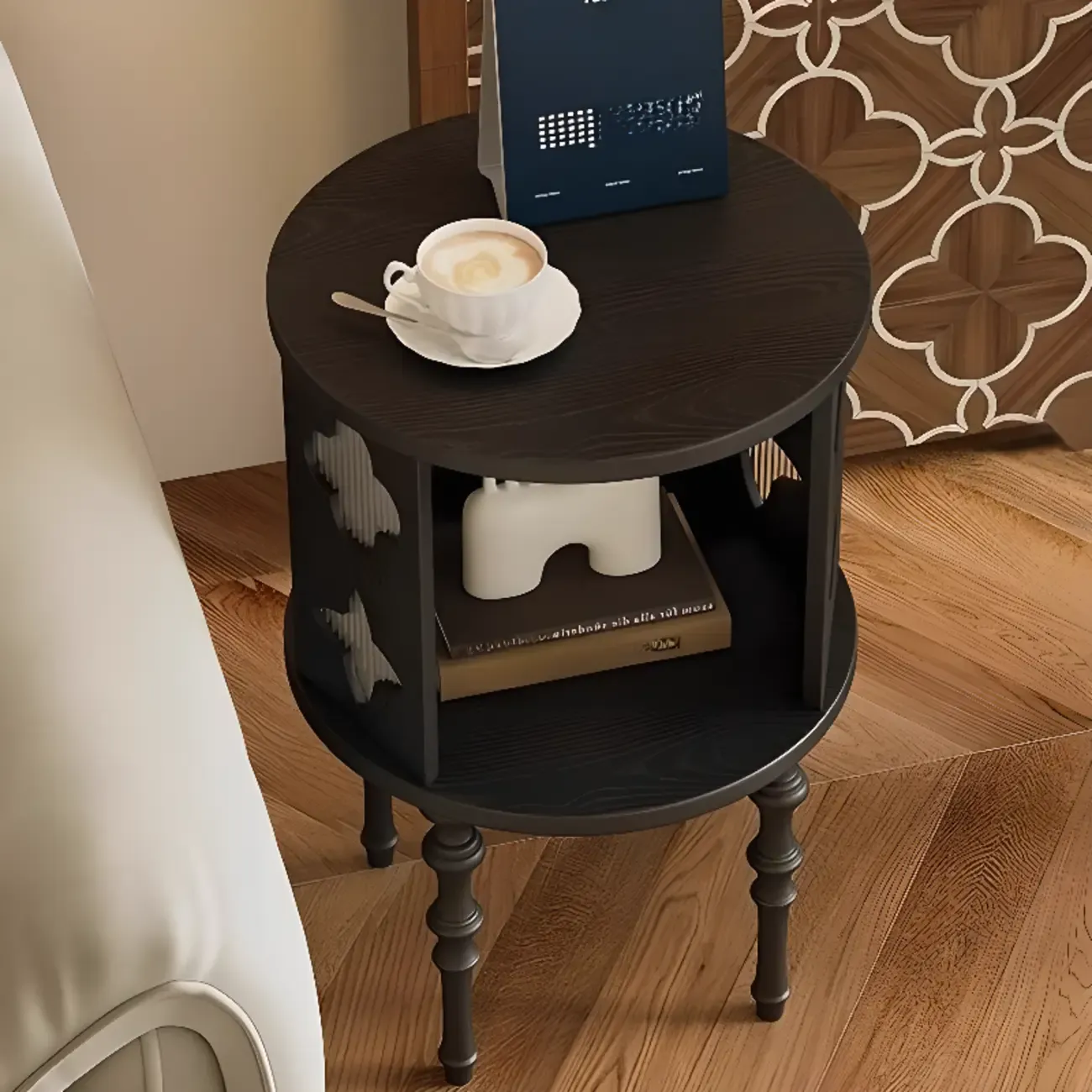 Mid Century Modern Wooden Round Side Table Open Storage Image - 6