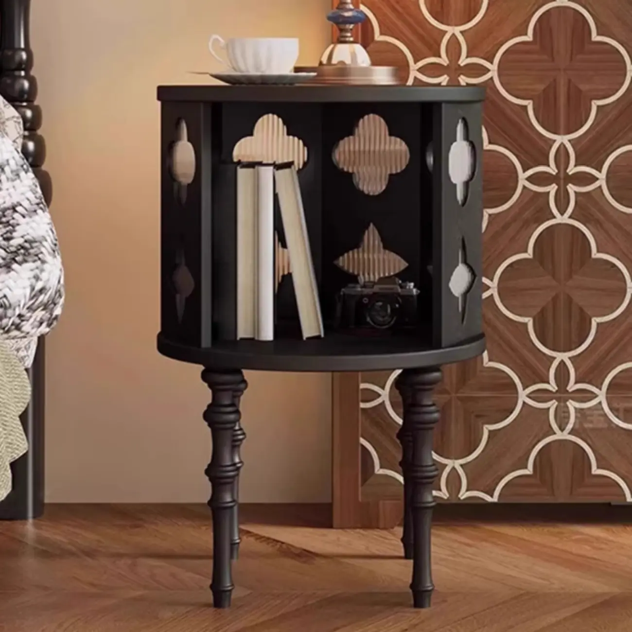 Mid Century Modern Wooden Round Side Table Open Storage Image - 1 | homeyfad