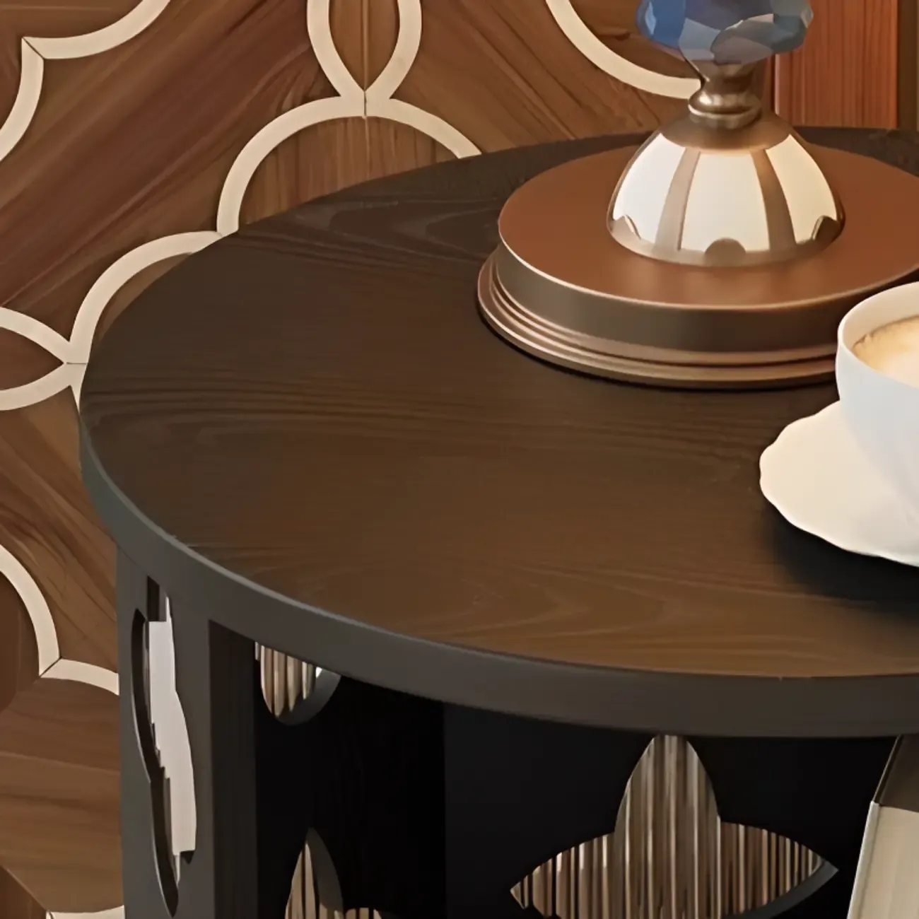 Mid Century Modern Wooden Round Side Table Open Storage Image - 8