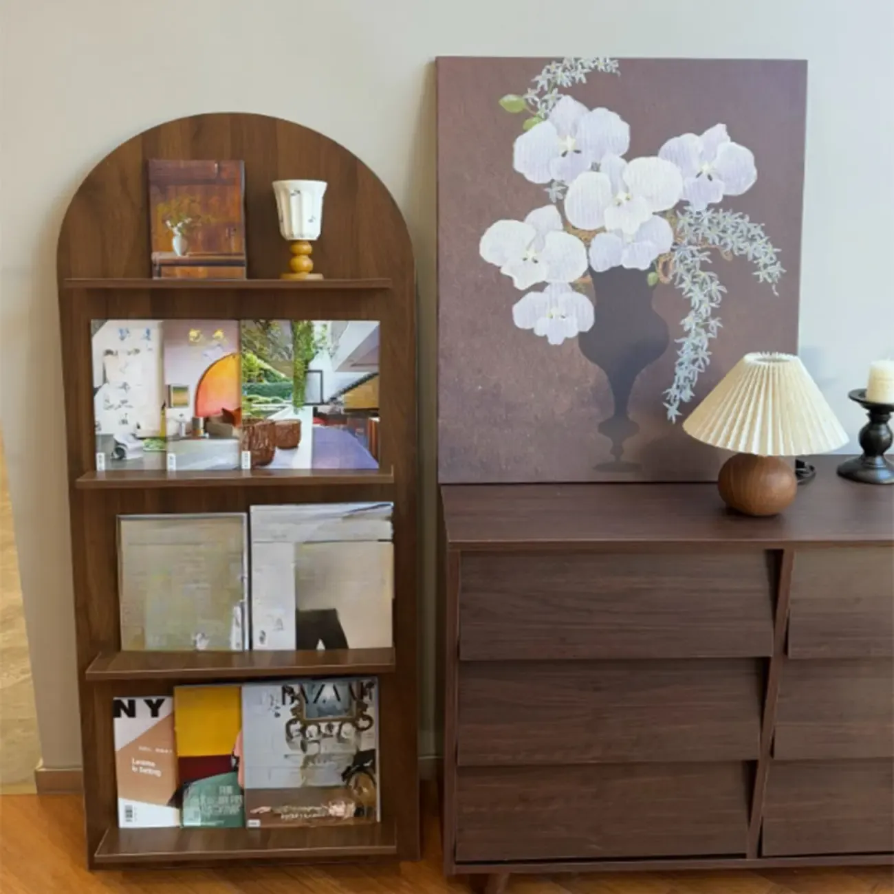 Modern Small Display Vertical Laminate Wood Bookcase Image - 1