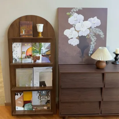 Modern Small Display Vertical Laminate Wood Bookcase Image - 1