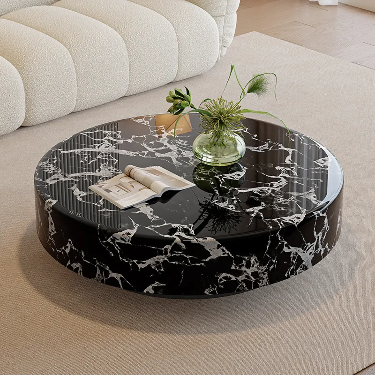 Luxury Black Marble Round Coffee Table For Living Room Image - 1