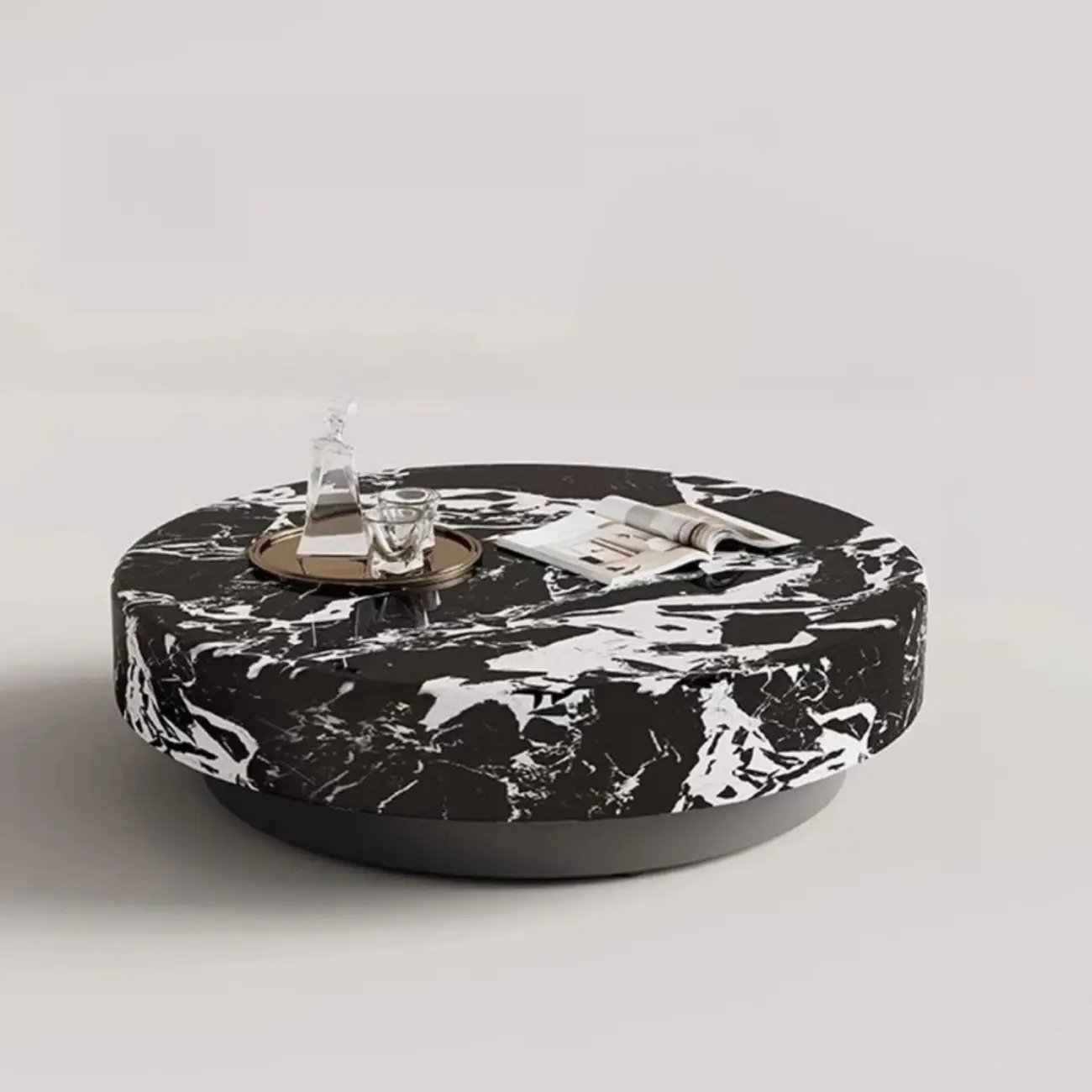 Luxury Black Marble Round Coffee Table For Living Room Image - 2 | homeyfad