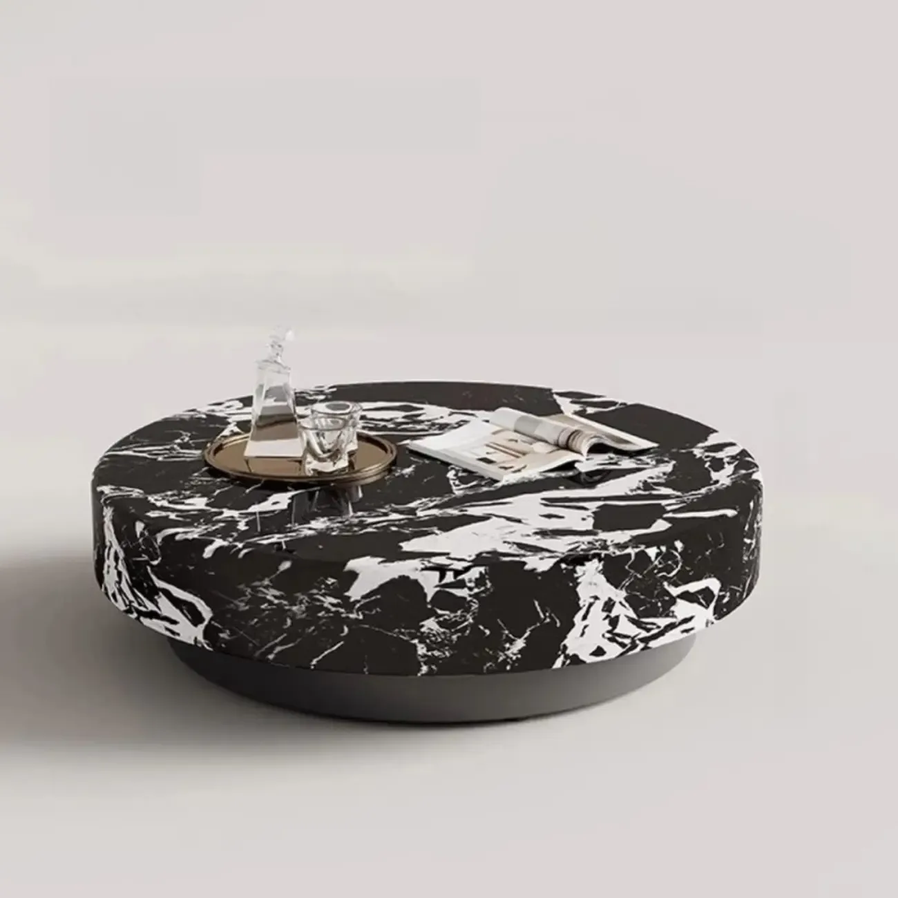 Luxury Black Marble Round Coffee Table For Living Room Image - 2
