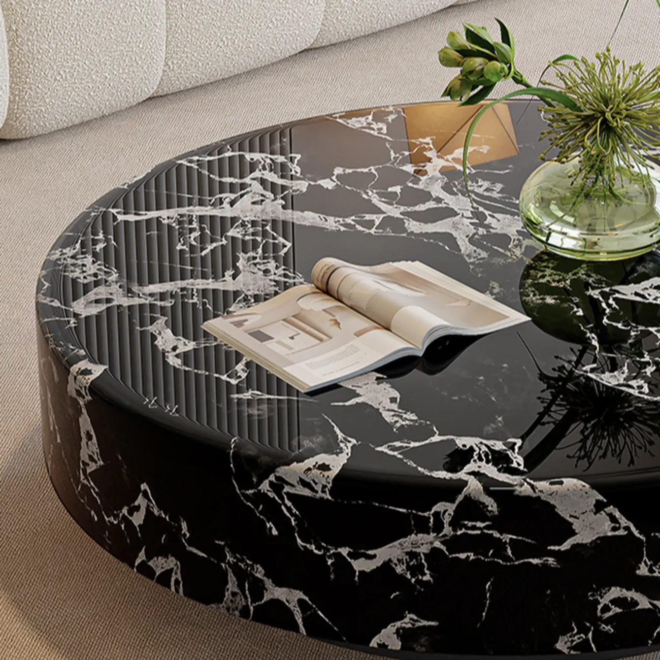 Luxury Black Marble Round Coffee Table For Living Room Image - 4 | homeyfad