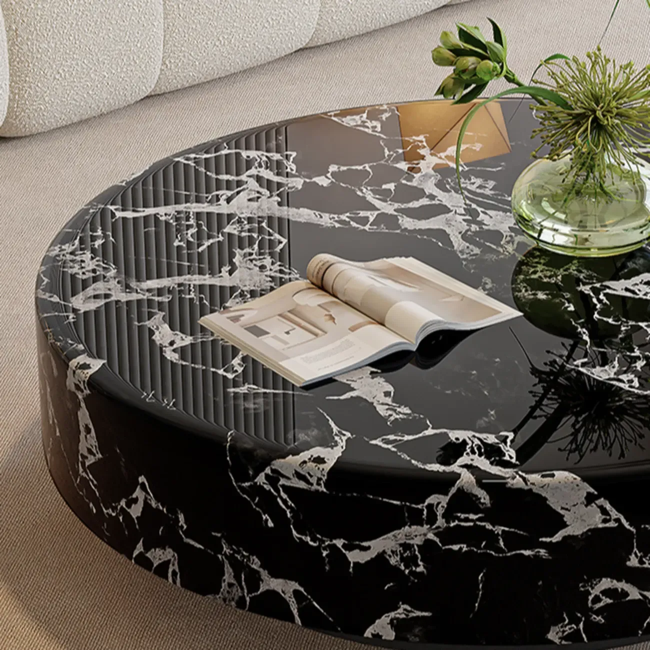 Luxury Black Marble Round Coffee Table For Living Room Image - 4