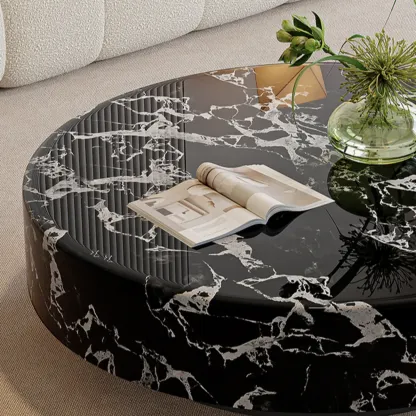 Luxury Black Marble Round Coffee Table For Living Room Image - 4