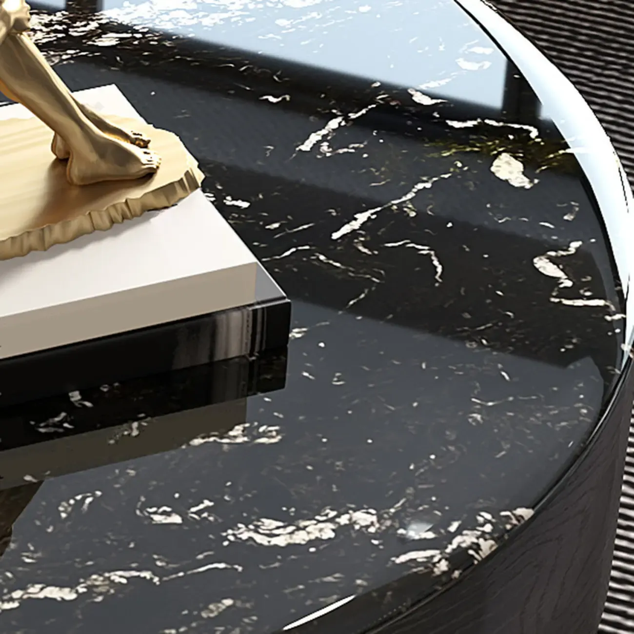 Luxury Black Marble Round Coffee Table For Living Room Image - 5