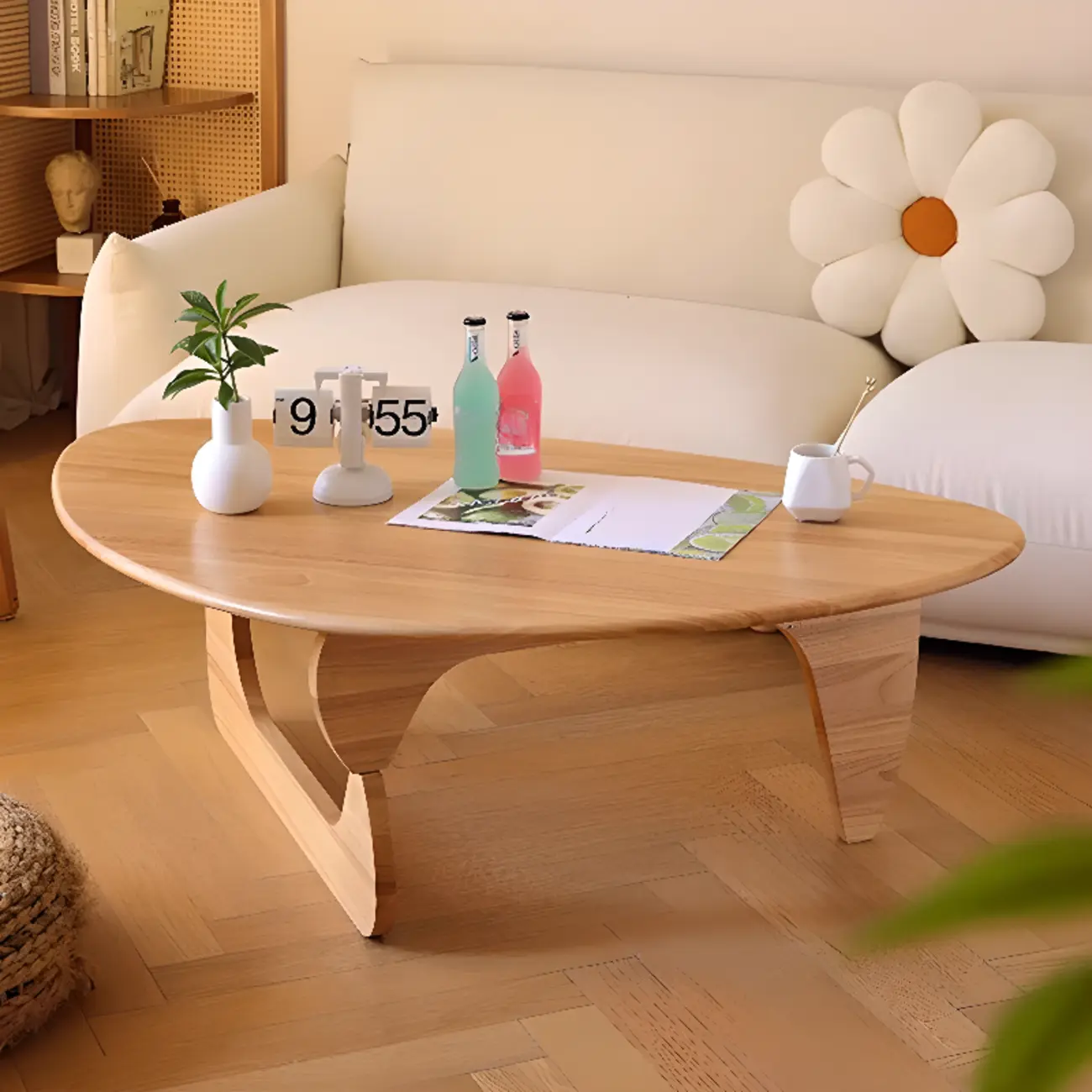 Modern Abstract Wood Triangular Coffee Table Image - 2 | homeyfad