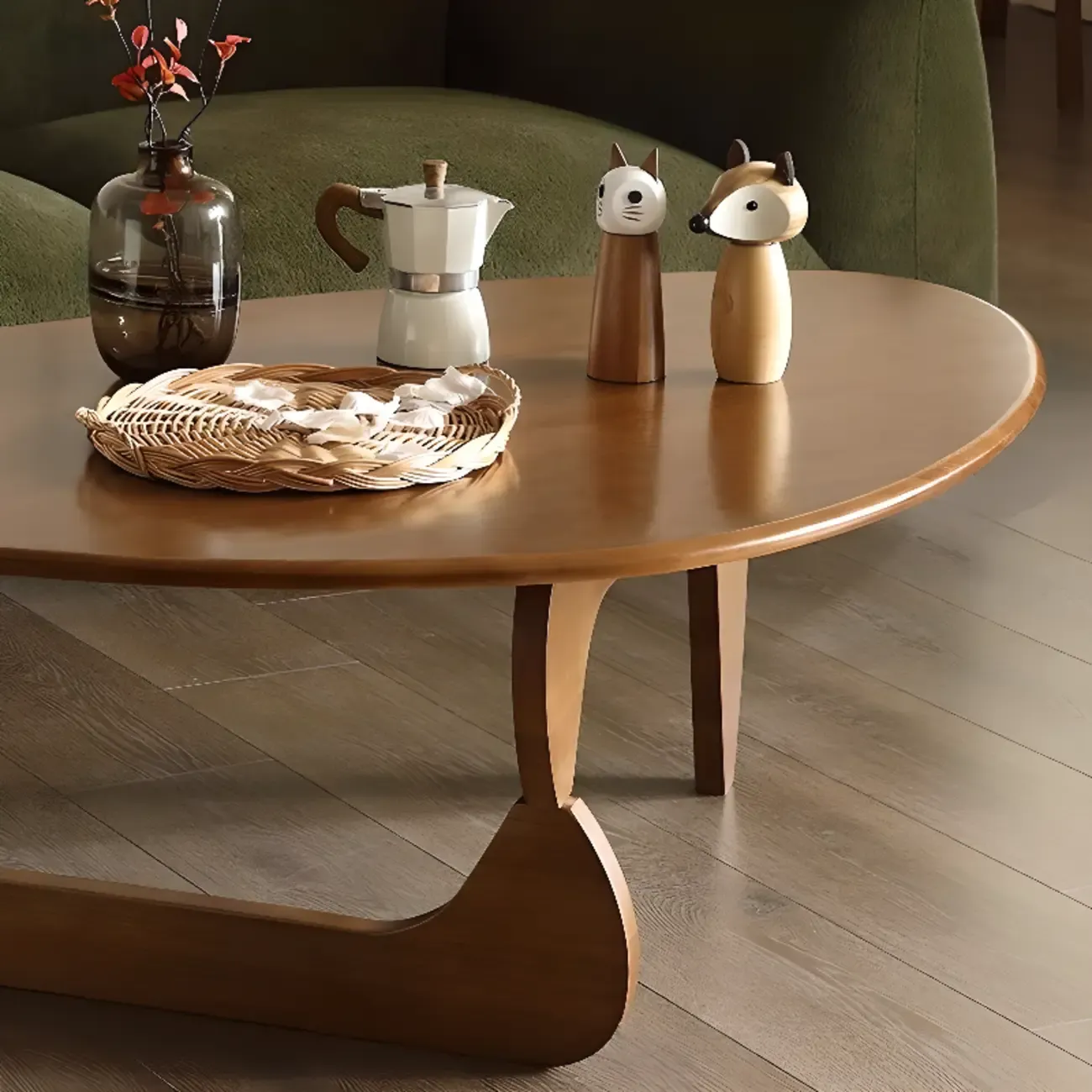 Modern Abstract Wood Triangular Coffee Table Image - 8