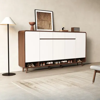 Modern Manufactured White Wood Shoe Cabinet Image - 5