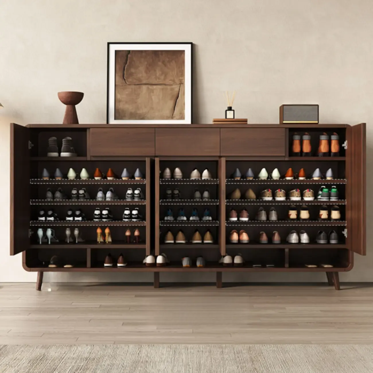 Modern Manufactured White Wood Shoe Cabinet Image - 6