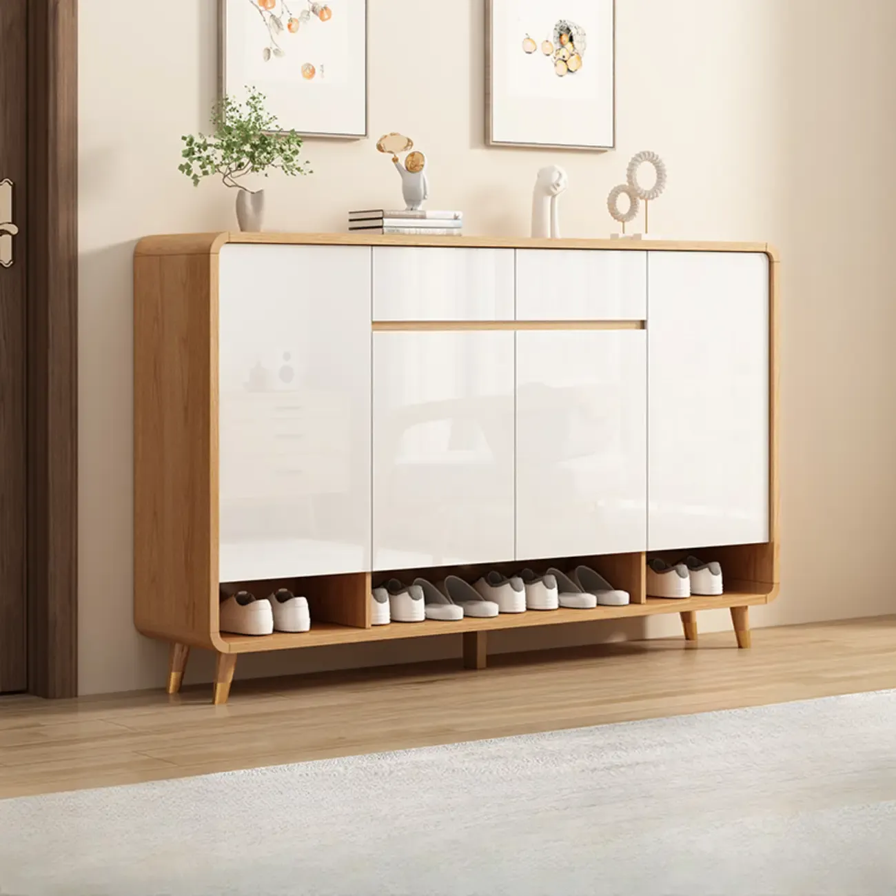 Modern Manufactured White Wood Shoe Cabinet Image - 11