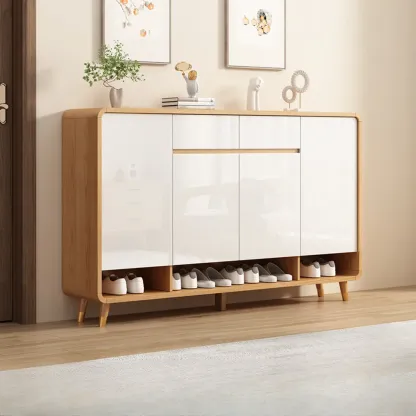 Modern Manufactured White Wood Shoe Cabinet Image - 11