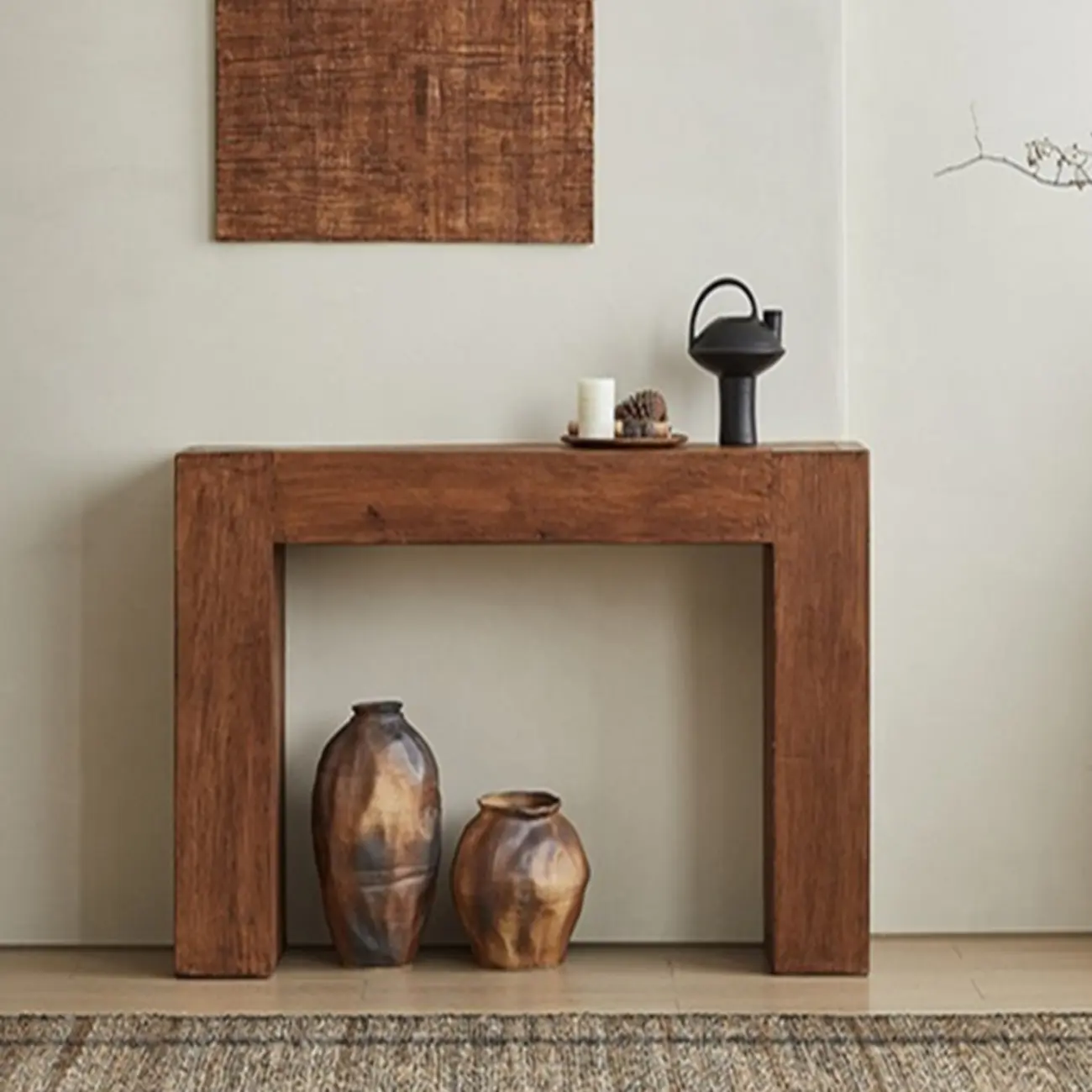 Brown Finish Modern Wood Console Table with Sleigh Base Image - 1 | homeyfad