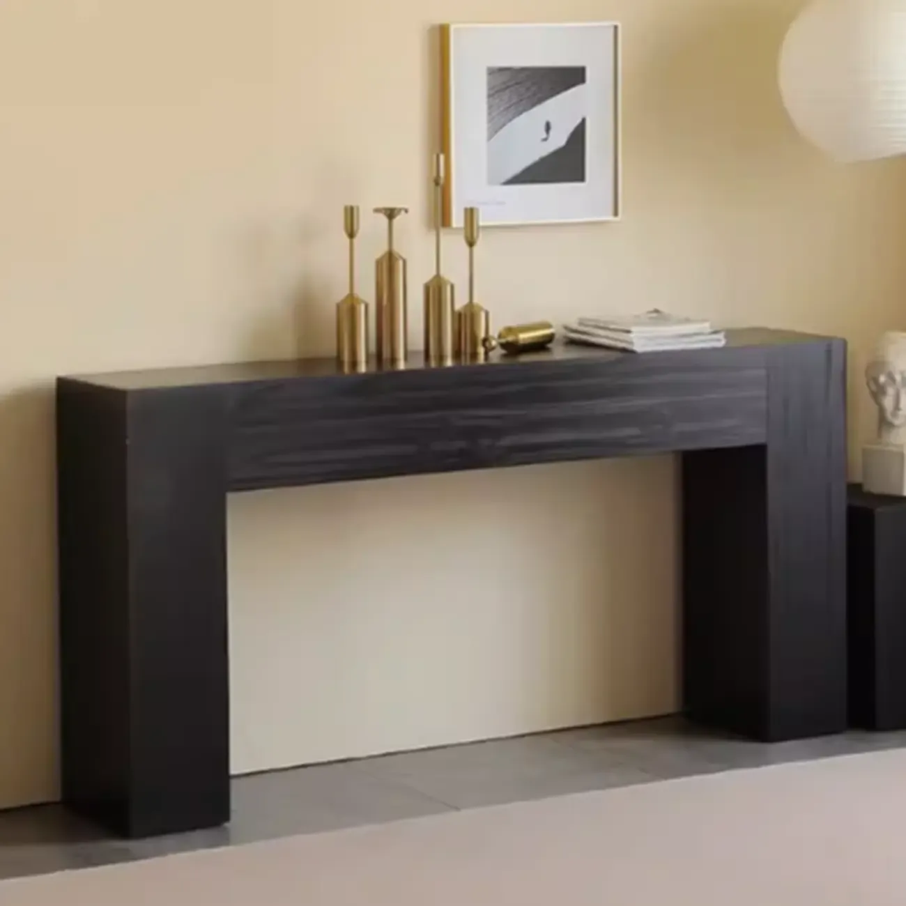 Brown Finish Modern Wood Console Table with Sleigh Base Image - 3