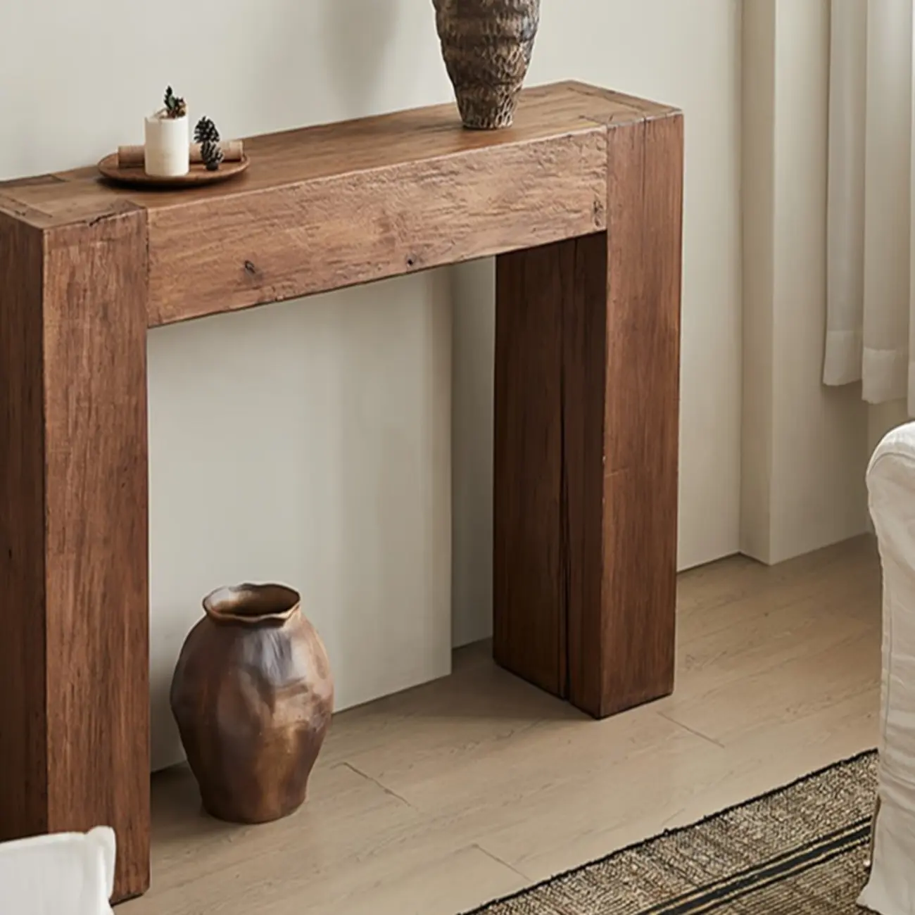 Brown Finish Modern Wood Console Table with Sleigh Base Image - 4 | homeyfad