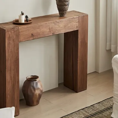Brown Finish Modern Wood Console Table with Sleigh Base Image - 4
