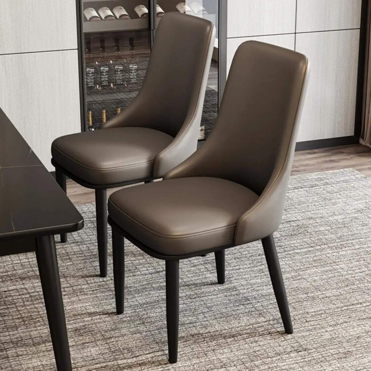 Modern Upholstered Metal Leather Dining Chairs Image - 1