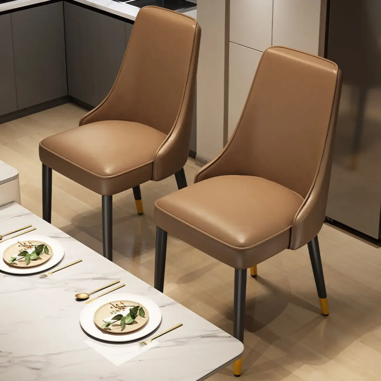 Modern Upholstered Metal Leather Dining Chairs Image - 4