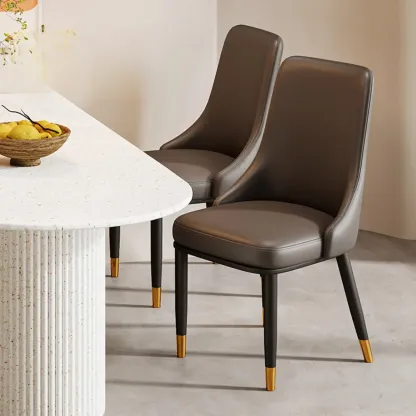 Modern Upholstered Metal Leather Dining Chairs Image - 16