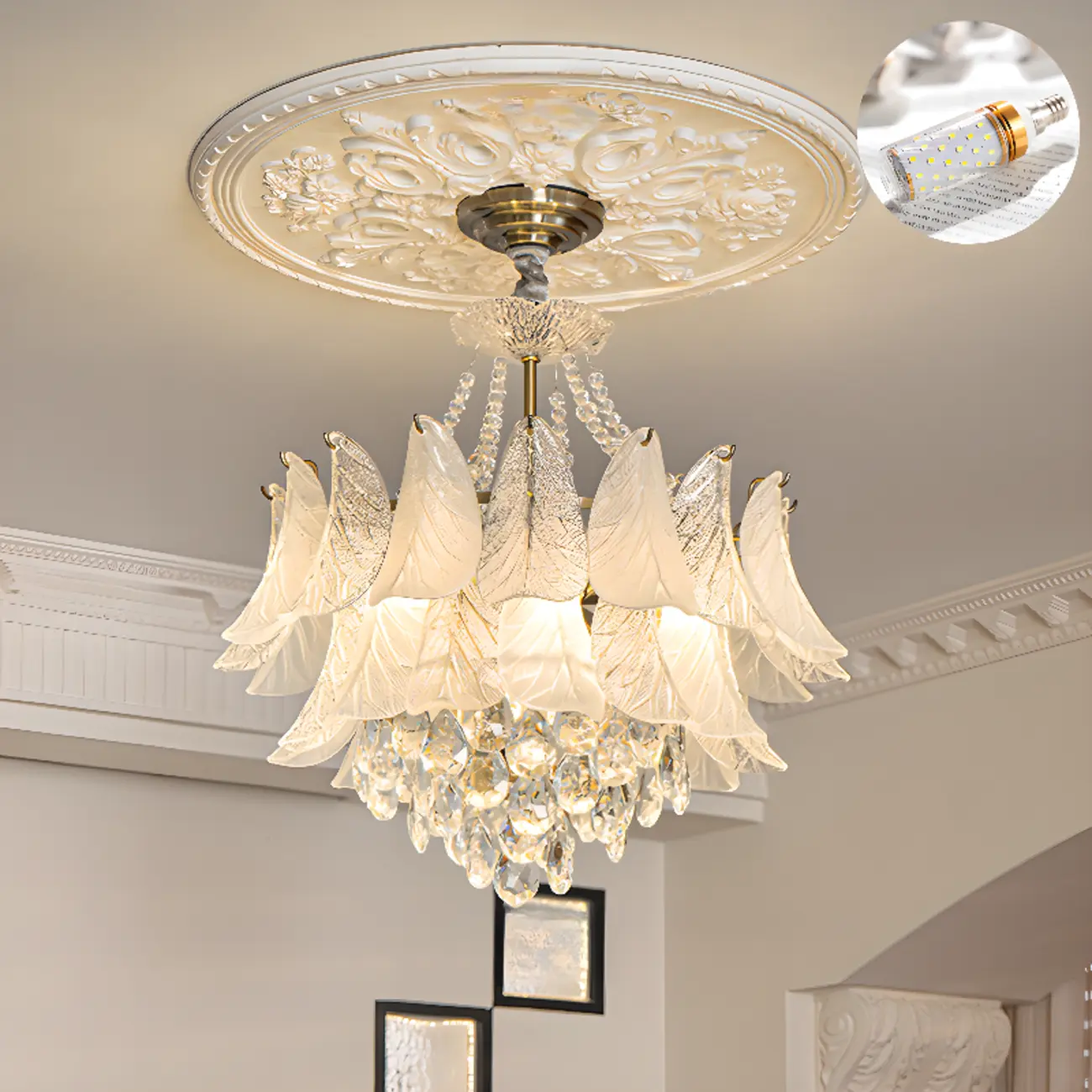 Glam Leaf Shaped Geometric Crystal Chandelier French-style Image - 2 | homeyfad