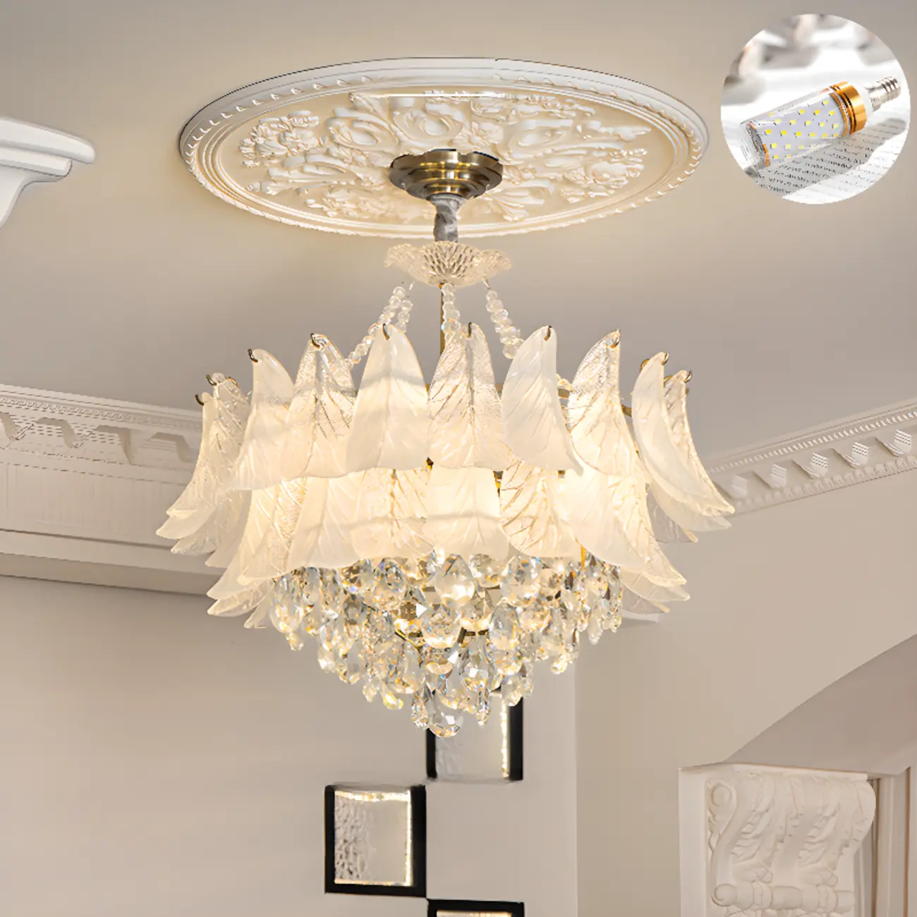 Glam Leaf Shaped Geometric Crystal Chandelier French-style Image - 3 | homeyfad