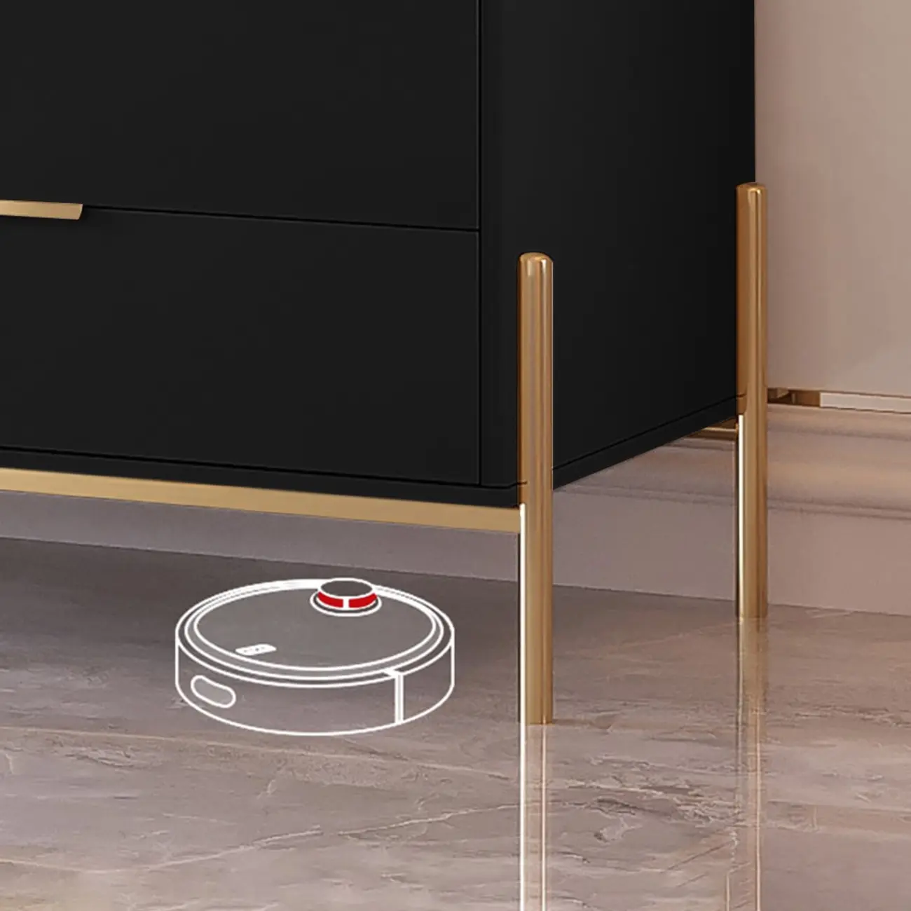 Modish Black Wooden Lighted Open Shelving Buffet Cabinet Image - 9 | homeyfad