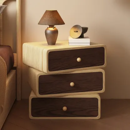 Faux Leather Wrapped Modern Multi-Drawer Nightstand Image - 1