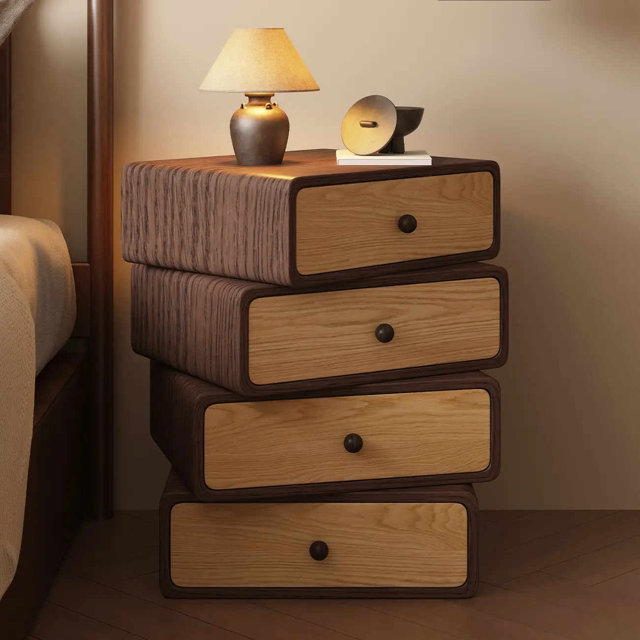 Faux Leather Wrapped Modern Multi-Drawer Nightstand Image - 3 | homeyfad