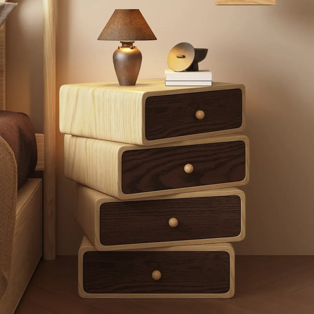 Faux Leather Wrapped Modern Multi-Drawer Nightstand Image - 4