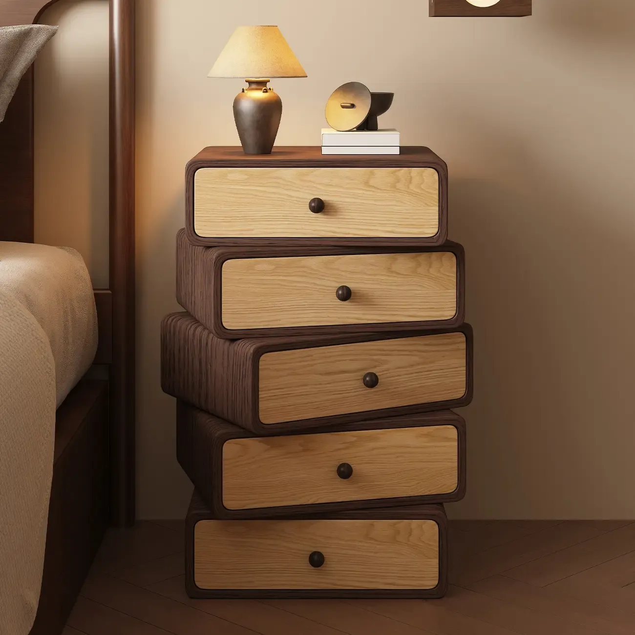 Faux Leather Wrapped Modern Multi-Drawer Nightstand Image - 6