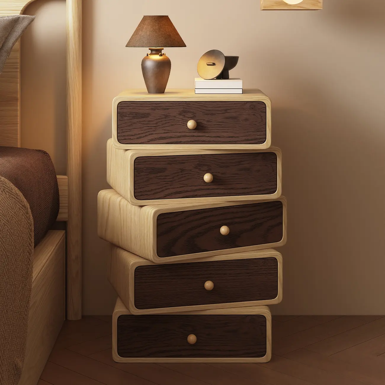 Faux Leather Wrapped Modern Multi-Drawer Nightstand Image - 8 | homeyfad