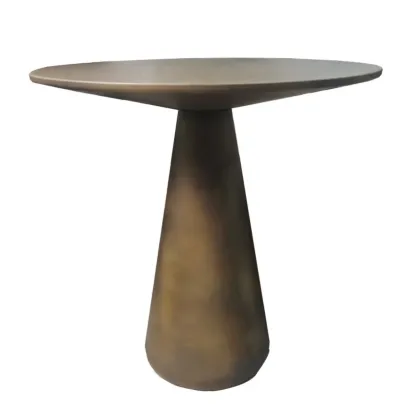 Brown Modern Round Tabletop Metal Pedestal Side Table Image - 3
