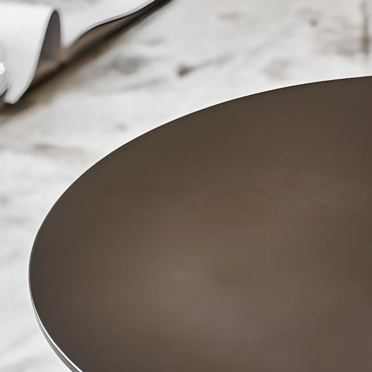 Brown Modern Round Tabletop Metal Pedestal Side Table Image - 6