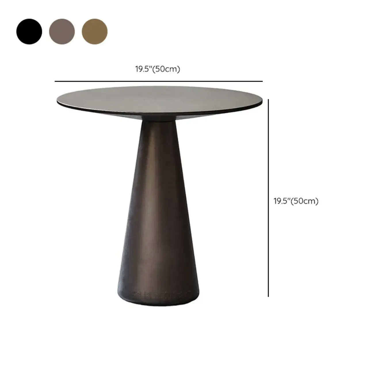 Brown Modern Round Tabletop Metal Pedestal Side Table #size