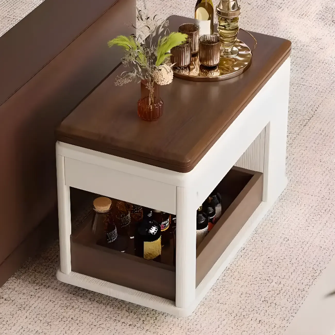 Multi-functional Wood Rolling Side Table Foldable Table Top Image - 3