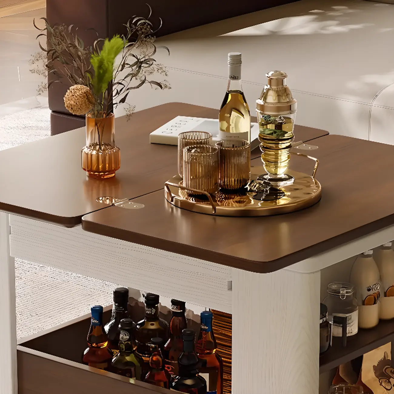 Multi-functional Wood Rolling Side Table Foldable Table Top Image - 5 | homeyfad