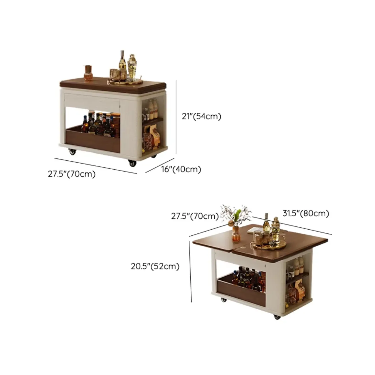 Multi-functional Wood Rolling Side Table Foldable Table Top #size
